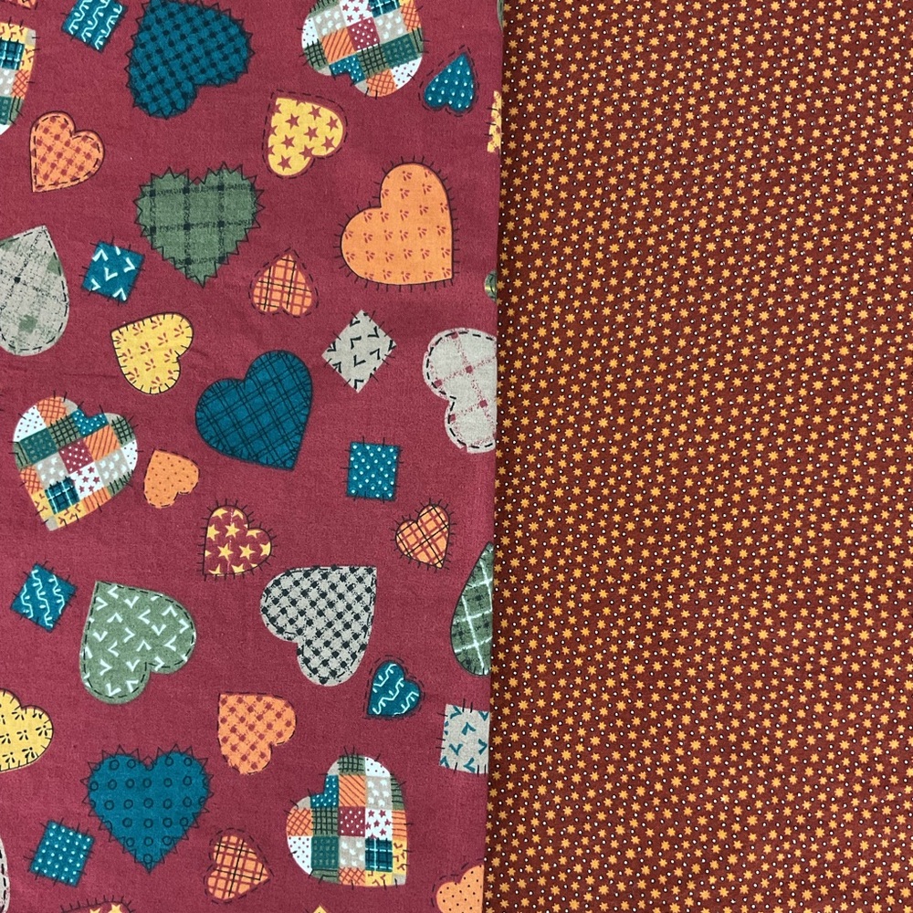 Vintage 70s fabric lot patchy stitched heart and star dotted prints 2 yards